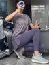 百思絨夏季薄款透氣戶外速干運動套裝女健身服 黑色上衣+黑色長褲 XL 曬單實拍圖
