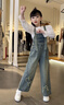 凌卡戚女童牛仔背帶褲2024新款秋裝兒童洋氣炸街褲子中大童女孩春秋長(cháng)褲 藍色單件背帶褲 120cm 曬單實(shí)拍圖