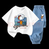 史努比（SNOOPY）男女童短袖t恤牛仔褲兩件套兒童短袖套裝  白色宇航+深藍(lán)太空 110 曬單實(shí)拍圖
