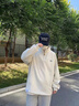 卡圖弛日系復古立領(lǐng)半拉鏈衛衣男春秋季寬松潮牌高街重磅內搭衣服打底衫 白灰色 XL 曬單實(shí)拍圖