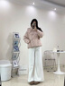 鴨鴨【都市靜奢系列】新中式羽絨服女短款冬季新款盤扣流蘇國風外套 粉色 M 曬單實拍圖