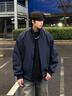 魯雅爾bomber飛行夾克男春秋季潮牌cleanfit廓形短款高街百搭棒球服外套 藏青色 XL 曬單實(shí)拍圖
