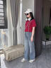 卡兔藍(lán)貓（KATULANMAO）女童闊腿褲春秋2024新款洋氣時(shí)髦兒童直筒褲韓版中大童牛仔褲休閑 藍(lán)色 160 曬單實(shí)拍圖