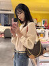 香港專柜正品女包2024新款歐美潮真皮老花牛角包單肩斜跨腋下包女 牛角包黃色 曬單實(shí)拍圖