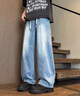 杉努牛仔褲子男生夏季寬松微喇美式拼接彎刀褲闊腿拖地百搭春秋款長褲 156淺藍(lán)色 XL 曬單實(shí)拍圖