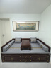 摩馬藝品千里江山圖山水畫(huà)客廳裝飾畫(huà)中式風(fēng)掛畫(huà)客廳畫(huà)沙發(fā)背景畫(huà)國畫(huà) 雅致紅褐實(shí)木畫(huà)框【免費安裝】 70x182cm（館藏絲絹畫(huà)芯） 曬單實(shí)拍圖