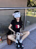 江南先生NewJNXS涼感冰皮短袖T恤夏季男修身正肩刺繡蘋果潮流上衣 黑色短款 彈力面料 M 曬單實(shí)拍圖