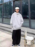 卡圖弛cleanfit重磅紐扣連帽衛(wèi)衣男春秋季潮流美式高街外套寬松硬挺帽衫 白灰色 XL 曬單實(shí)拍圖