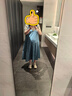 茵曼涼感漢麻牛仔連衣裙女夏百搭休閑風(fēng)T恤背帶裙子 牛仔藍 M  曬單實(shí)拍圖