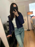 芭芙達妮開衫外套女款2025新款春秋冬小個子藏青色加厚短款厚連帽衛(wèi)衣 藏青 M :【100-115斤】 曬單實拍圖