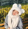 回力（Warrior）小熊帽子保暖圍巾手套一體女冬季口罩圍脖連帽護耳加厚四件套送人 曬單實(shí)拍圖