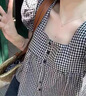 佐敘方領格子襯衫女2025夏季小個子法式寬松穿搭泡泡袖短款上衣襯衫女 黑白格子 L （90-105斤） 曬單實拍圖