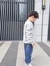 小豬班納兒童秋裝套裝2025新款時髦衛(wèi)衣男童休閑衛(wèi)褲青少年校園運動兩件套 藏藍/白紙片-灰/白小豬K 150 曬單實拍圖