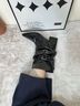 5+尖頭靴子短靴女2025秋季新款高跟復古粗跟褲管靴褶皺堆堆靴女靴子 黑色 37 曬單實(shí)拍圖