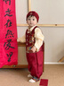 班喜迪男童漢服套裝秋裝新款嬰兒國風(fēng)唐裝寶寶周歲禮服兒童中式衣服春秋 紅色 80 cm 曬單實(shí)拍圖