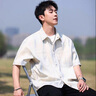 安初夏扎染短袖襯衫男士套裝夏季ins潮牌青少年休閑港風(fēng)百搭學(xué)生三件套 白色+白短T+休閑褲淺灰【三件套】 XL 建議120-140斤 曬單實(shí)拍圖