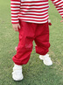 幼歌（YOUGE）嬰幼兒秋季新款純棉舒適束腳褲寬松復(fù)古百搭軟牛仔褲潮 紅色（66-90兩用襠） 90 cm 曬單實(shí)拍圖