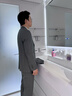 報喜鳥西服套裝男裝秋季款男士時尚正裝羊毛西服外套西裝西褲微絨套裝男 火山灰麥穗紋嵌橘色格紋-平駁 48 A(175/96) /請備注腰圍或褲子 曬單實拍圖