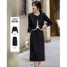 德瑪納小香風(fēng)撞色木耳邊金屬扣上衣直筒半裙兩件套女時(shí)尚 黑色 S  曬單實(shí)拍圖