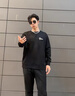 真維斯（Jeanswest）圓領(lǐng)重磅衛(wèi)衣褲套裝男士春秋款青少年大碼寬松休閑跑步運(yùn)動(dòng)兩件套 黑(波紋筆繪胸標(biāo))+黑(褲標(biāo)) L (175) (收藏加購(gòu)優(yōu)先發(fā)) 曬單實(shí)拍圖