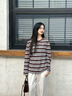 H's女士上衣套頭針織衫女裝夏季衣服新款高級感潮流長袖撞色復古毛衫 咖底條紋 S 曬單實拍圖