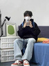 魯雅爾cleanfit黑色正肩衛(wèi)衣男春秋季潮牌韓版內(nèi)搭帽衫美式高街百搭外套 黑色 XL 曬單實(shí)拍圖