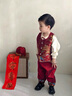 班喜迪男童漢服套裝秋裝新款嬰兒國風(fēng)唐裝寶寶周歲禮服兒童中式衣服春秋 紅色 90 cm 曬單實(shí)拍圖