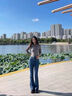 Khwfjas一線(xiàn)品牌復古高腰微喇牛仔褲女2夏季新款顯瘦百搭修身褲子 復古藍（長(cháng)褲） L 曬單實(shí)拍圖
