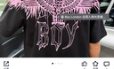 BOY LONDON【白羽入夜】春夏情侶款潮牌朋克時(shí)尚紫外線光變短袖T恤N01914 黑印粉 （玫紅色光變印花） S 曬單實(shí)拍圖
