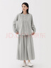 無印良品（MUJI）女式 棉紗 抽褶裙 長半身裙女款裙子25年秋季女裝 BE1XTA5A 淺灰色條紋 M (160/66A) 曬單實拍圖