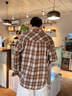 名創(chuàng)優(yōu)品（MINISO）美式復古撞色格子襯衫男春秋潮牌cleanfit慵懶感襯衣寬松百搭外套 黑白格 M /170(男女同款) 曬單實拍圖