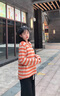 NICOLEJOLIE100%純棉2025夏季新款女針織T恤衫條紋寬松毛衣圓領(lǐng)長(zhǎng)袖拼色上衣 橘色 JXSDY-BM859 XL 曬單實(shí)拍圖