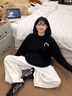 一寸相思黑色圓領(lǐng)衛(wèi)衣女小個子秋冬2025新款爆款寬松大碼外套加絨加厚上衣 黑色-半顆愛心 XL 【150-170斤】 曬單實(shí)拍圖