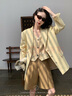 鷺青一原創(chuàng)【坐忘】啞光斜紋西裝外套女夏高級槍駁領(lǐng)黑色休閑西服 黃色 M 曬單實(shí)拍圖
