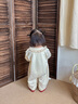 嘉貝艾爾女寶寶秋裝衣服洋氣嬰兒連體衣舒絨小月齡幼兒外出服春秋可愛(ài) 米杏蝴蝶結 73cm 73 曬單實(shí)拍圖