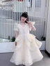 思妙星兒童禮服蓬蓬裙高端女童生日花童婚禮主持人鋼琴演奏走秀出服 香檳色長(cháng)袖長(cháng)款 150 曬單實(shí)拍圖