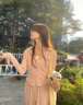 韓璐嬌（hanlujiao）衛(wèi)衣女裝春秋季2025年新款休閑運動服設計感連帽顯瘦闊腿褲套裝女 粉色 M 【建議95-105斤】 曬單實拍圖