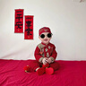 G.DUCKKIDS小黃鴨周歲禮服嬰兒連體衣秋裝中式唐裝男女寶寶滿月百日喜慶衣服 喜樂(lè)馬甲+連體衣+吊墜 73cm 【建議4-7月】 曬單實(shí)拍圖