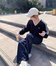 LDBEV領(lǐng)拼接蕾絲衛(wèi)衣女秋冬設(shè)計(jì)感小眾寬松韓系慵懶風(fēng)無帽長(zhǎng)袖上衣潮 黑色【春秋薄款】 M 【80-100斤】 曬單實(shí)拍圖