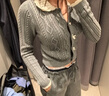 UR2025秋季新款女休閑撞色鏤空領(lǐng)絞花肌理針織開(kāi)衫UYU950154 冷灰 L 曬單實(shí)拍圖