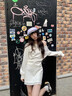 圣保美一字肩連衣裙女時尚套裝2025新款小個子秋季衛(wèi)衣裙子韓系穿搭短裙 【白色套裝】 M 曬單實拍圖