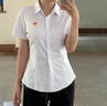 雪茜曼（XUEXIMAN）短袖襯衫女工裝襯衣女商務(wù)休閑修身職業(yè)裝女裝夏季工作服方領(lǐng)白色 曬單實(shí)拍圖