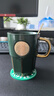 星巴克（Starbucks）六星八角陶瓷杯耐高溫水杯墨綠女神銘牌馬克杯大容量禮盒咖啡杯 墨綠女神單杯430ml+勺子+杯墊 曬單實(shí)拍圖
