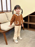 幼歌（YOUGE）嬰幼兒2025秋季新款法式復(fù)古花邊拼接柔軟毛衣開衫 棕色 90 cm 曬單實拍圖