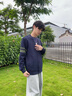 哈吉斯（HAZZYS）男裝 春秋款男外套V字開襟休閑上衣撞色袖開衫衛(wèi)衣男ABTZE0CCX34 藏青色NV XL （180/100A 50） 曬單實拍圖