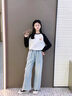 女童褲子春秋季2025新款兒童蝴蝶結花邊闊腿褲女孩大童春裝牛仔褲 淺藍色 160 曬單實(shí)拍圖