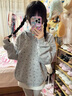 美式復古爪爪貓咪滿(mǎn)印外套女秋季新款寬松慵懶風(fēng)休閑連帽開(kāi)衫衛衣 灰色【春秋薄款】 M 曬單實(shí)拍圖