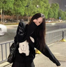 妃?，幮蓍e褲女裝套裝2025秋冬新款韓系可愛(ài)減齡軟糯慵懶風(fēng)顯瘦闊腿褲子黑色毛衣+牛仔褲子M 曬單實(shí)拍圖