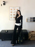 獨特假兩件上衣早秋撞色長(cháng)袖T恤女春秋季拉鏈款小眾設計感打底衫 灰色 M 曬單實(shí)拍圖