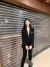 羅蒙（ROMON）小西裝外套女春秋新款韓版修身職業(yè)裝休閑時(shí)尚洋氣中長(cháng)款西服上衣 黑色 XL 120-129斤 曬單實(shí)拍圖